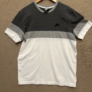 Nike Sportswear Club Colorblock Tshirt Grays White 100% Cotton M Blokecore